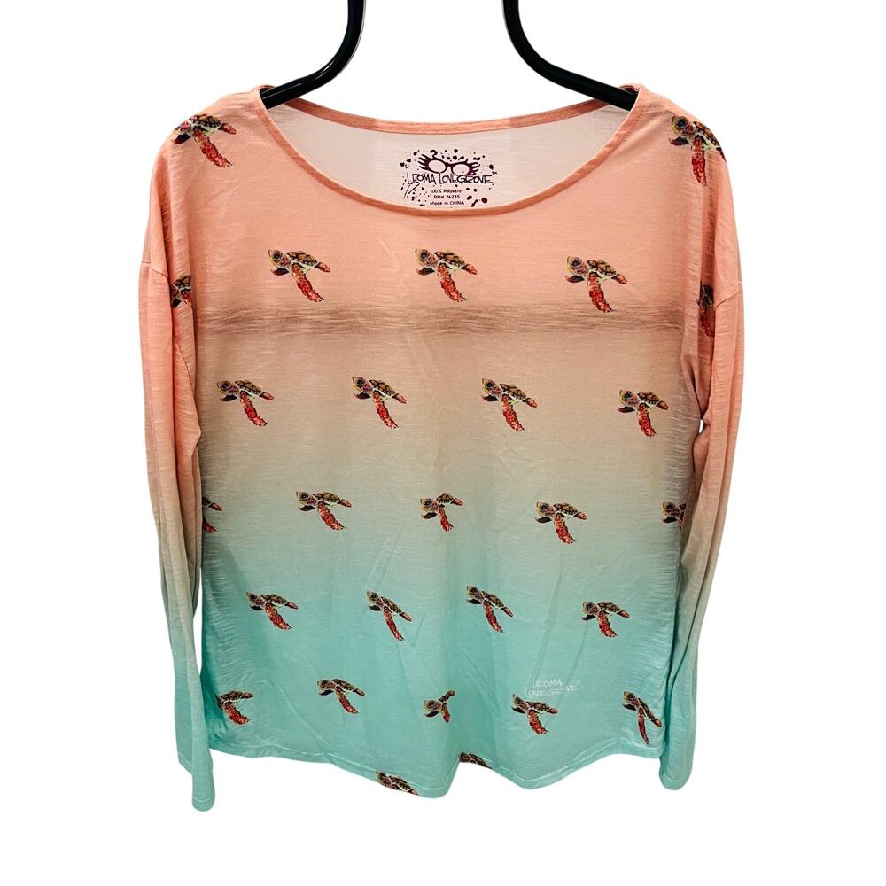 Leoma Lovegrove Wearable Art Top Womens Medium M Sea Turtle Ombre Knit Blouse